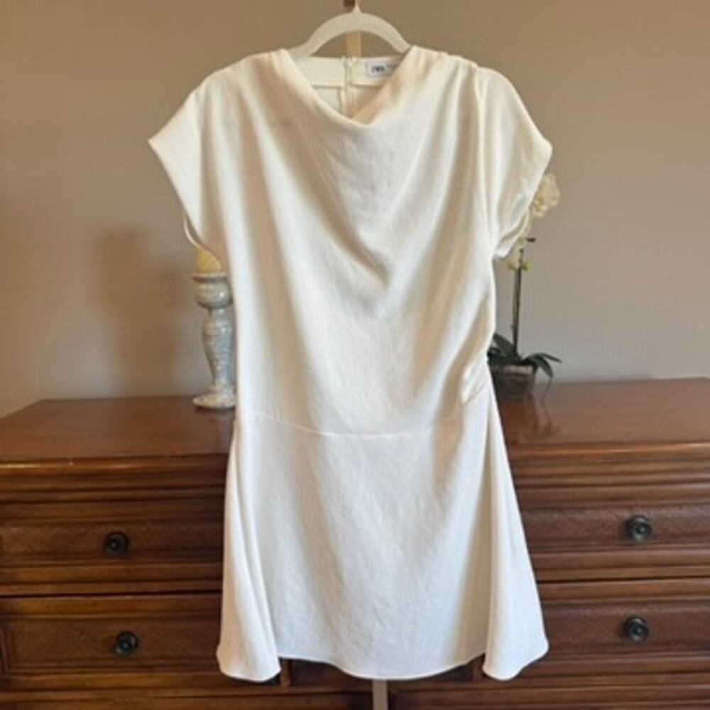 Zara Draped Mini Dress White NWT Size M Paris Purchase - Picture 2 of 7